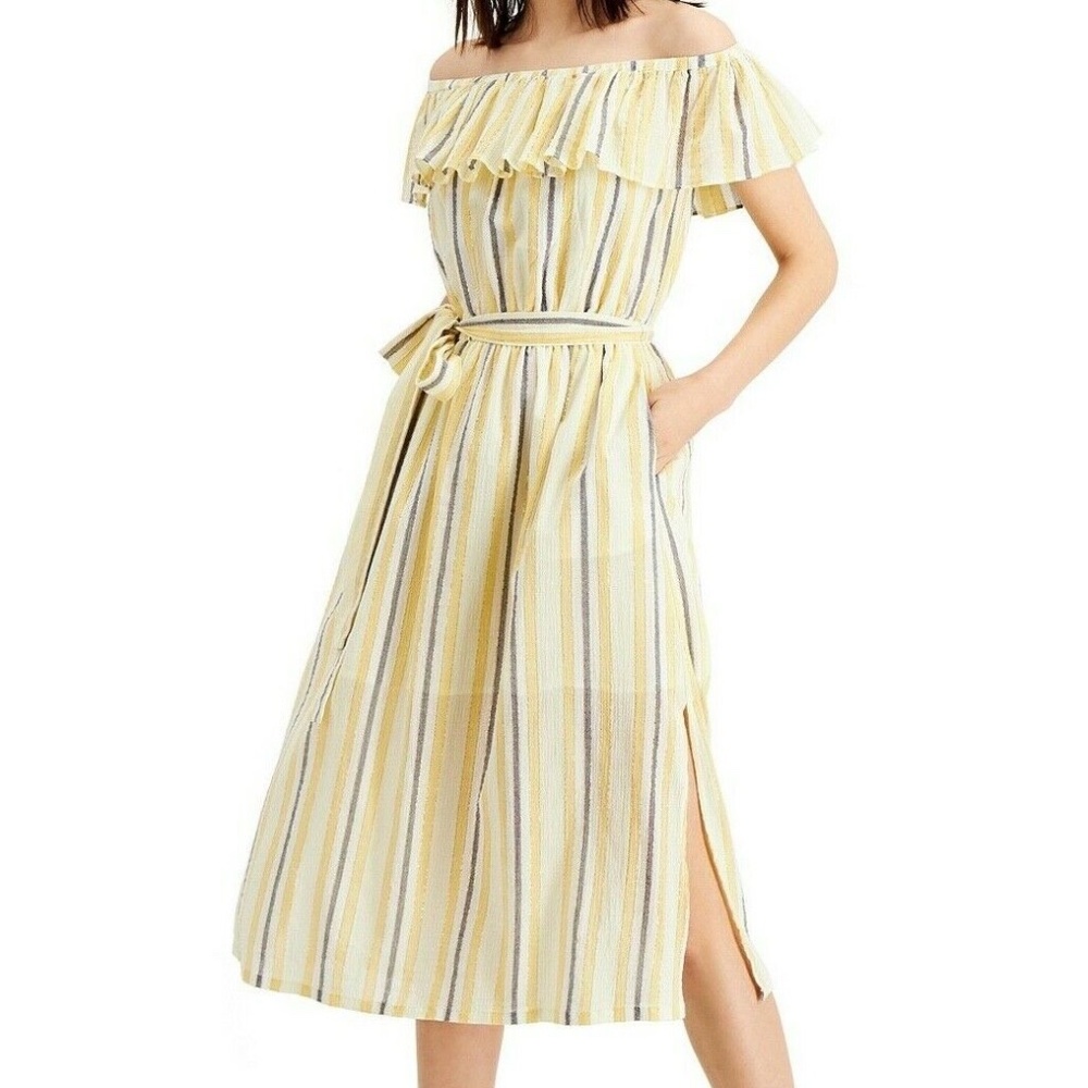Michael Kors Women Ruffled Off-The-Shoulder Dress Color Saffron Size M